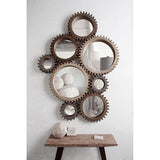 HomeRoots 35" Round Natural Wood Frame Wall Mirror 376398-HOMEROOTS 376398