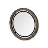 HomeRoots 24" Brown Wood And Black Metal Double Frame Wall Mirror 376407-HOMEROOTS 376407