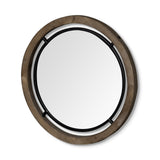 HomeRoots 28" Brown Wood And Black Metal Double Frame Wall Mirror 376408-HOMEROOTS 376408