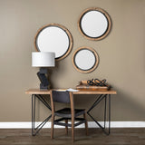 HomeRoots 28" Brown Wood And Black Metal Double Frame Wall Mirror 376408-HOMEROOTS 376408