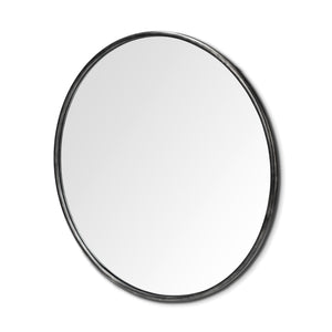 HomeRoots 47" Round Black Metal Frame Wall Mirror 376409-HOMEROOTS 376409