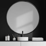 HomeRoots 47" Round Black Metal Frame Wall Mirror 376409-HOMEROOTS 376409