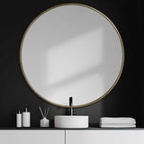 HomeRoots 47" Round Gold Metal Frame Wall Mirror 376411-HOMEROOTS 376411