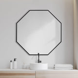 HomeRoots 37" Octogon Black Metal Frame Wall Mirror 376412-HOMEROOTS 376412