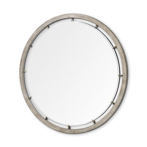 HomeRoots 54" Round Brown Wood Frame Wall Mirror 376422-HOMEROOTS 376422