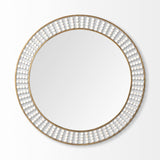 HomeRoots 42" Round Gold Metal Frame Wall Mirror With White Wood Beads 376426-HOMEROOTS 376426