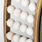 HomeRoots 42" Round Gold Metal Frame Wall Mirror With White Wood Beads 376426-HOMEROOTS 376426