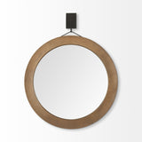 HomeRoots 43.5" Round Brown Wood Frame Wall Mirror 376439-HOMEROOTS 376439