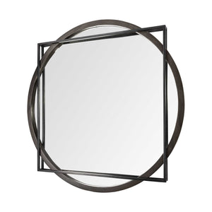 HomeRoots 46" Round-Square Black Wood And Metal Frame Wall Mirror 376440-HOMEROOTS 376440