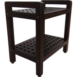Teak Lattice Pattern Shower Stool with Shelf and Handles in Brown Finish
