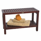 Lattice Teak Shower Bench with Shelf in Brown Finish