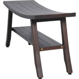 Contemporary Teak Shower Bench with Shelf in Brown Finish