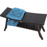Contemporary Teak Shower Bench with Shelf in Brown Finish