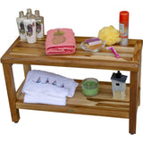 Rectangular Teak Shower Bench with Shelf in Natural Finish