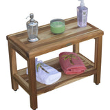 Rectangular Teak Shower Bench with Shelf in Natural Finish