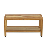 Large Rectangular Teak Bench with Shelf in Natural Finish