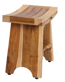HomeRoots Compact Curvilinear Teak Shower Outdoor Bench With Shelf In Natural Finish 376725-HOMEROOTS 376725
