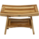 Contemporary Teak Shower Bench with Shelf in Natural Finish