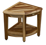 Compact Teak Wide Corner Shower Outdoor Bench With Shelf In Natural Finish