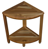 HomeRoots Compact Teak Corner Shower Stool With Shelf In Natural Finish 376736-HOMEROOTS 376736