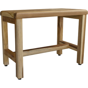 Compact Rectangular Teak Shower Outdoor Bench with Shelf in Natural Finish