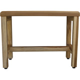 Compact Rectangular Teak Shower Outdoor Bench with Shelf in Natural Finish