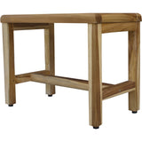 Compact Rectangular Teak Shower Outdoor Bench with Shelf in Natural Finish