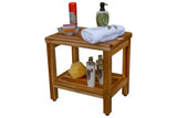 HomeRoots 18" Contemporary Teak Shower Stool Or Bench With Shelf In Natural Finish 376749-HOMEROOTS 376749