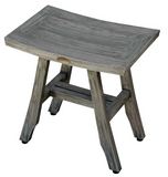 HomeRoots Compact Contemporary Teak Shower Stool In Gray Finish 376758-HOMEROOTS 376758