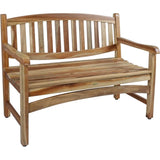 Compact Teak Outdoor Bench with Curved Design in Natural Finish