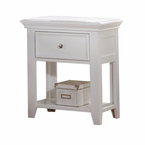 White Wood Nightstand With 1 Drawer and Shelf