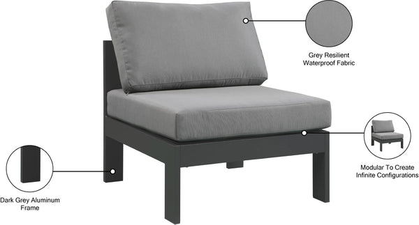 Nizuc Waterproof Fabric / Aluminum / Foam Contemporary Grey Waterproof Fabric Outdoor Patio Aluminum Armless Chair - 30" W x 30" D x 34" H