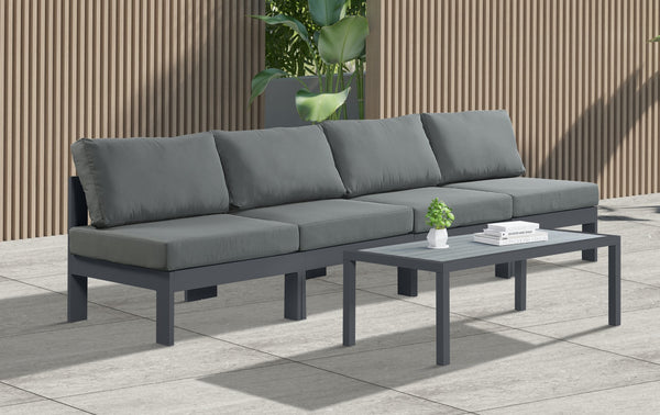 Nizuc Waterproof Fabric / Aluminum / Foam Contemporary Grey Waterproof Fabric Outdoor Patio Modular Sofa - 120" W x 30" D x 34" H