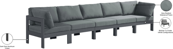 Nizuc Waterproof Fabric / Aluminum / Foam Contemporary Grey Waterproof Fabric Outdoor Patio Modular Sofa - 150" W x 30" D x 34" H