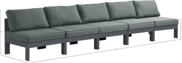 Nizuc Waterproof Fabric / Aluminum / Foam Contemporary Grey Waterproof Fabric Outdoor Patio Modular Sofa - 150" W x 30" D x 34" H