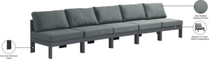 Nizuc Waterproof Fabric / Aluminum / Foam Contemporary Grey Waterproof Fabric Outdoor Patio Modular Sofa - 150" W x 30" D x 34" H