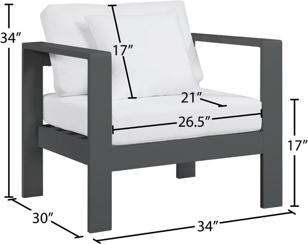 Nizuc Waterproof Fabric / Aluminum / Foam Contemporary White Waterproof Fabric Outdoor Patio Aluminum Arm Chair - 34" W x 30" D x 34" H
