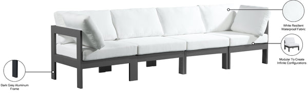 Nizuc Waterproof Fabric / Aluminum / Foam Contemporary White Waterproof Fabric Outdoor Patio Modular Sofa - 120" W x 30" D x 34" H