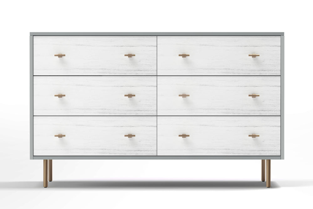 Saige Dresser in Weathered White/Gray - Fully Assembled Mahogany with Felt-lined Drawers & Gold Accents