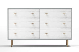 Saige Dresser in Weathered White/Gray - Fully Assembled Mahogany with Felt-lined Drawers & Gold Accents