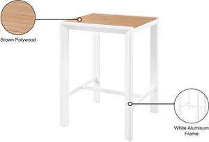 Nizuc Aluminum / Plastic Contemporary Brown Plastic Wood Accent Paneling Outdoor Patio Aluminum Square Bar Table - 27.5" W x 27.5" D x 41.5" H