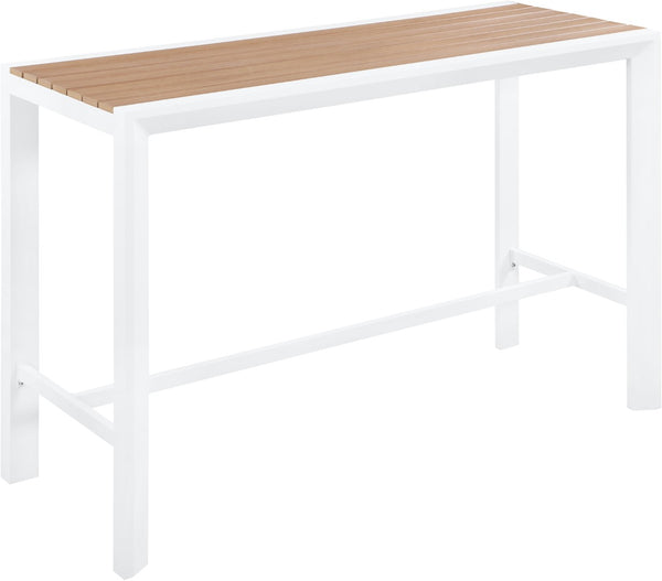 Nizuc Aluminum / Plastic Contemporary Brown Plastic Wood Accent Paneling Outdoor Patio Aluminum Rectangle Bar Table - 59.5" W x 23.5" D x 41.5" H