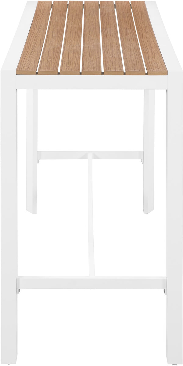 Nizuc Aluminum / Plastic Contemporary Brown Plastic Wood Accent Paneling Outdoor Patio Aluminum Rectangle Bar Table - 59.5" W x 23.5" D x 41.5" H