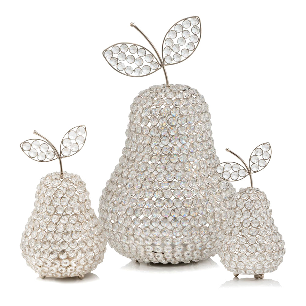 HomeRoots 17.5" Jumbo Faux Crystal Silver Pear Sculpture 379772-HOMEROOTS 379772