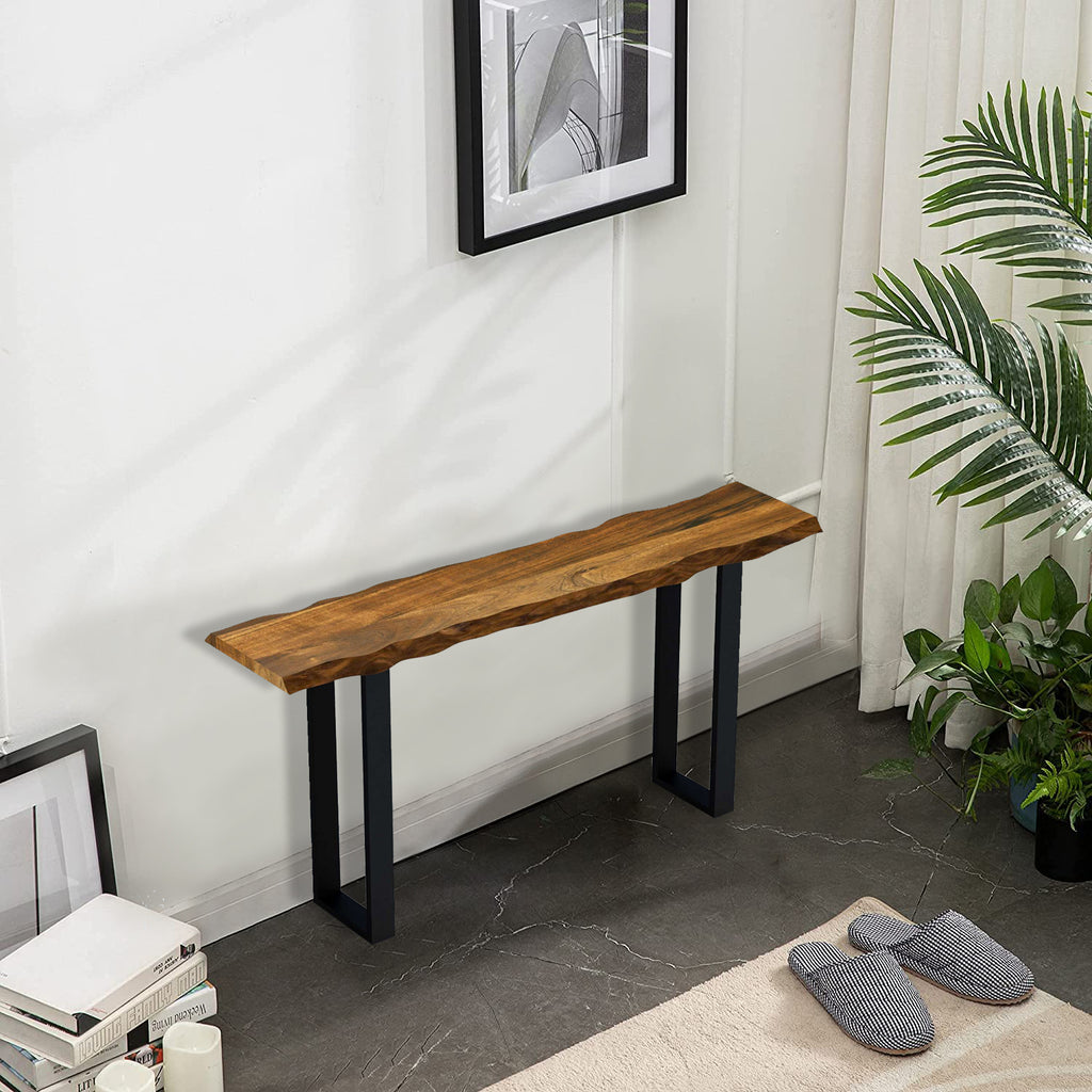 Live Edge Acacia Wood Console Table with Black Metal Legs