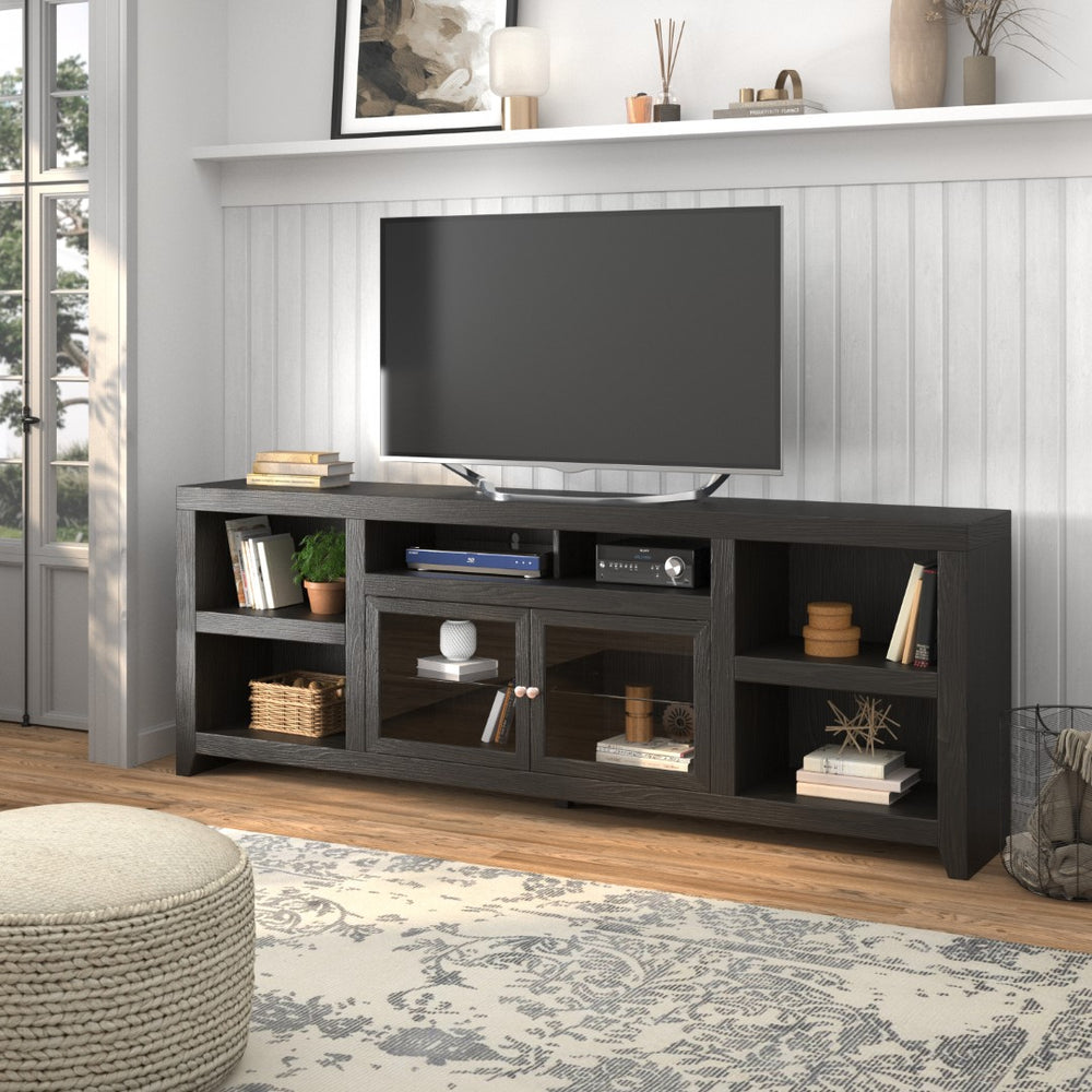 Legends Furniture Contemporary Modern Oak TV Stand for TV's up to 100 Inches, Black SK1595.MOC