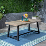 Noble House Raphael Outdoor Acacia Wood Dining Table, Sandblast Gray Finish and Black