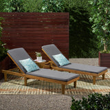 Nadine Outdoor Modern Acacia Wood Chaise Lounge with Cushion, Teak and Dark Gray Noble House