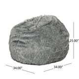 Lyndel Modern 3 Foot Faux Fur Bean Bag (Cover Only), Dark Gray and Light Gray Noble House