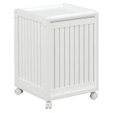 White Solid Wood Rolling Laundry Hamper with Lid